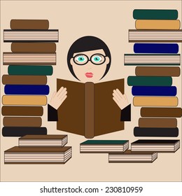 Illustration of a woman reading a book