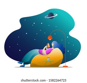 illustration of a woman reading a book casually -Vector