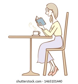 Illustration of a woman reading in a cafe