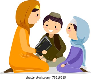 Illustration of a Woman Reading the Koran for the Children