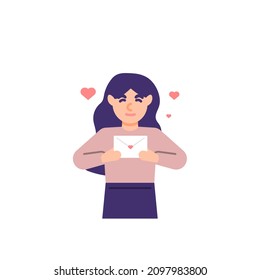 illustration of a woman receiving a love letter. valentine's day gift. a gift from a fan. flat cartoon style. vector design. element