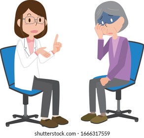 Illustration of a woman receiving a medical checkup due to poor physical condition