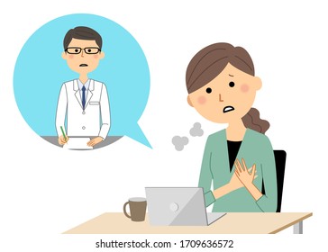 It is an illustration of a woman receiving telemedicine.