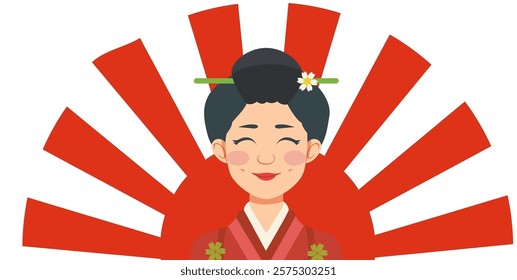 Illustration of a woman with a red sunburst background