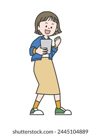 An illustration of a woman rejoicing while holding a smartphone.