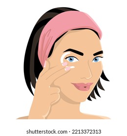 illustration of a woman with ribbon in her hair applying an eye contour cream