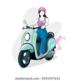 Illustration of a woman riding a motorbike