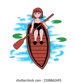 Illustration of a woman rowing canoe
