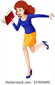 Illustration of a woman running hurriedly on a white background