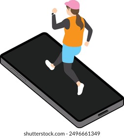 Ilustración de una mujer corriendo con un teléfono inteligente