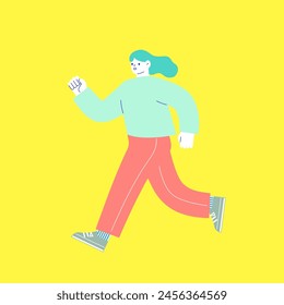 Illustration of a woman running with a smile Flat RGB vector material isolated on white background