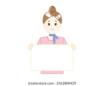 Illustration of a woman serving a customer.　Beauty advice staff.