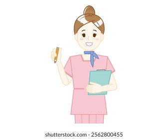 Illustration of a woman serving a customer.　Beauty advice staff.