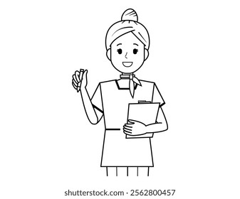 Illustration of a woman serving a customer.　Beauty advice staff.