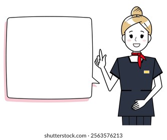 Illustration of a woman serving a customer. Beauty advice staff.