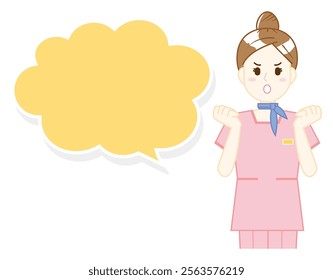 Illustration of a woman serving a customer. Beauty advice staff.