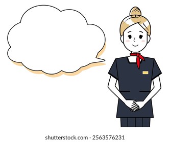 Illustration of a woman serving a customer. Beauty advice staff.