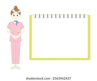 Illustration of a woman serving a customer. Beauty advice staff.