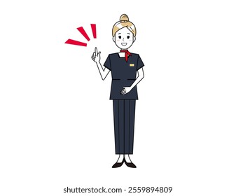 Illustration of a woman serving customers in pants style. Beauty advice staff.