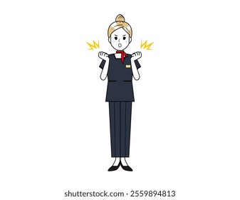 Illustration of a woman serving customers in pants style. Beauty advice staff.