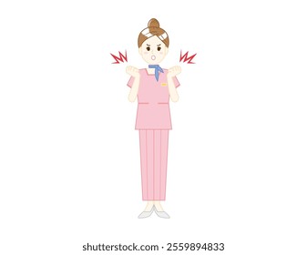 Illustration of a woman serving customers in pants style. Beauty advice staff.