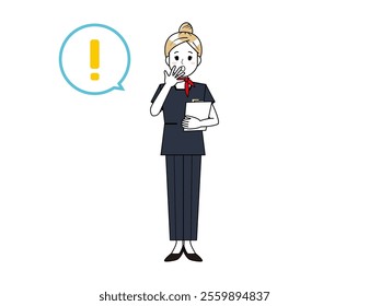 Illustration of a woman serving customers in pants style. Beauty advice staff.