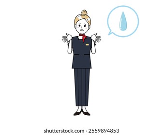 Illustration of a woman serving customers in pants style. Beauty advice staff.