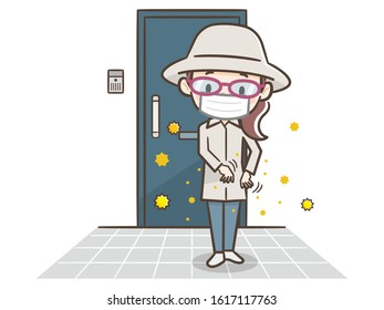 Illustration of a Woman Shaking Pollen Outdoors