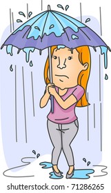 Illustration of a Woman Shielding Herself From the Heavy Rain