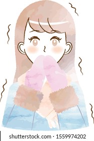 Illustration of a woman shivering in the cold