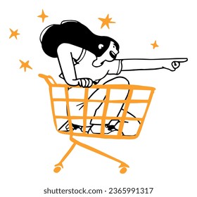 ilustración de una mujer en un carro de la compra