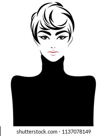 illustration of woman short hair style icon, logo woman face on white background, vector
