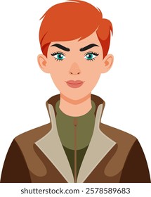 Illustration of a woman with short red hair