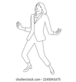 Illustration of a woman shouting with her arms outstretched to her sides (white background, vector, cut out)