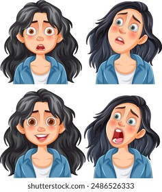 Illustration of woman showing different emotions