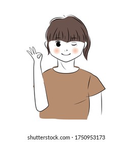 Illustration of woman showing ok hand sign