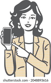 Illustration of a woman showing the screen of a smart phone