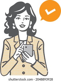 Illustration of a woman showing the screen of a smart phone