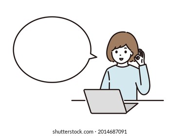 Illustration of a woman signing OK in front of a laptop