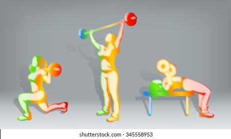 illustration of woman silhouette in different poses colored
