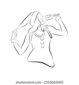 illustration of a woman singing, line drawing sketch