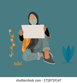 illustration of a woman sitting and holding a paper