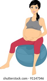 Illustration of a Woman Sitting on an Exercise Ball