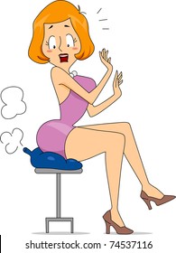 Illustration of a Woman Sitting on a Fart Cushion