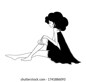 Illustration of a woman sitting on the ground with her legs bent
