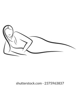 illustration of woman sleeping on her side vector line design template