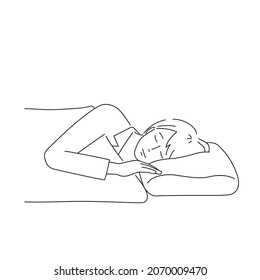 Illustration of a woman sleeping well (white background, vector, cut out, line art)