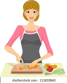 Illustration of a Woman Slicing Vegetables