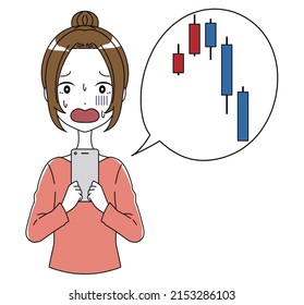 Illustration of a woman with a smartphone and a chart crash image