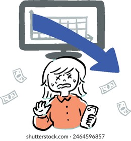 Illustration of a woman with a smartphone who fails to invest